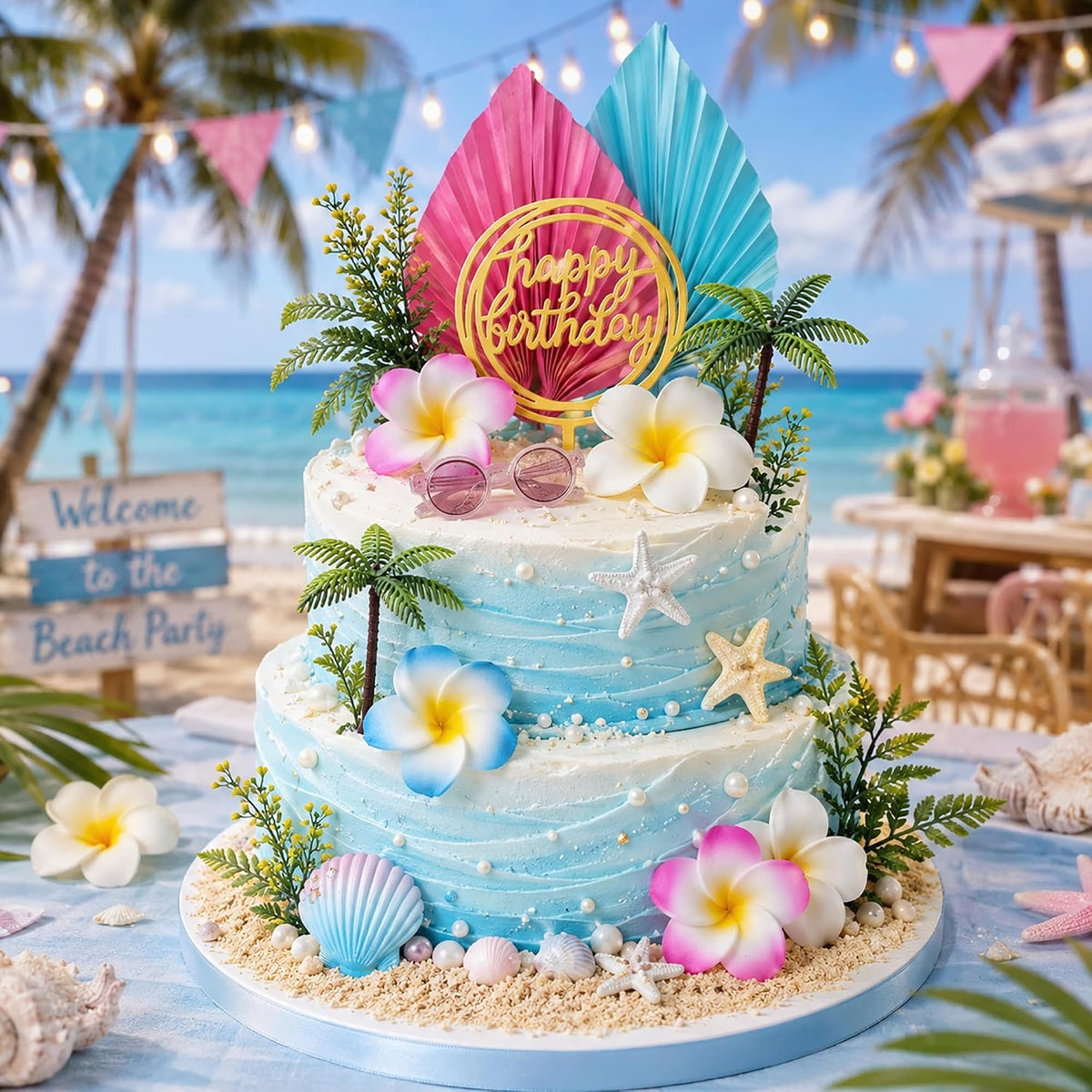 Summer Flower Cake Toppers Hawaiian Beach Cake Decorations