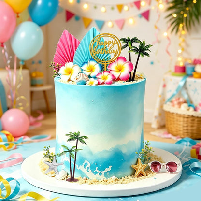 Summer Flower Cake Toppers Hawaiian Beach Cake Decorations