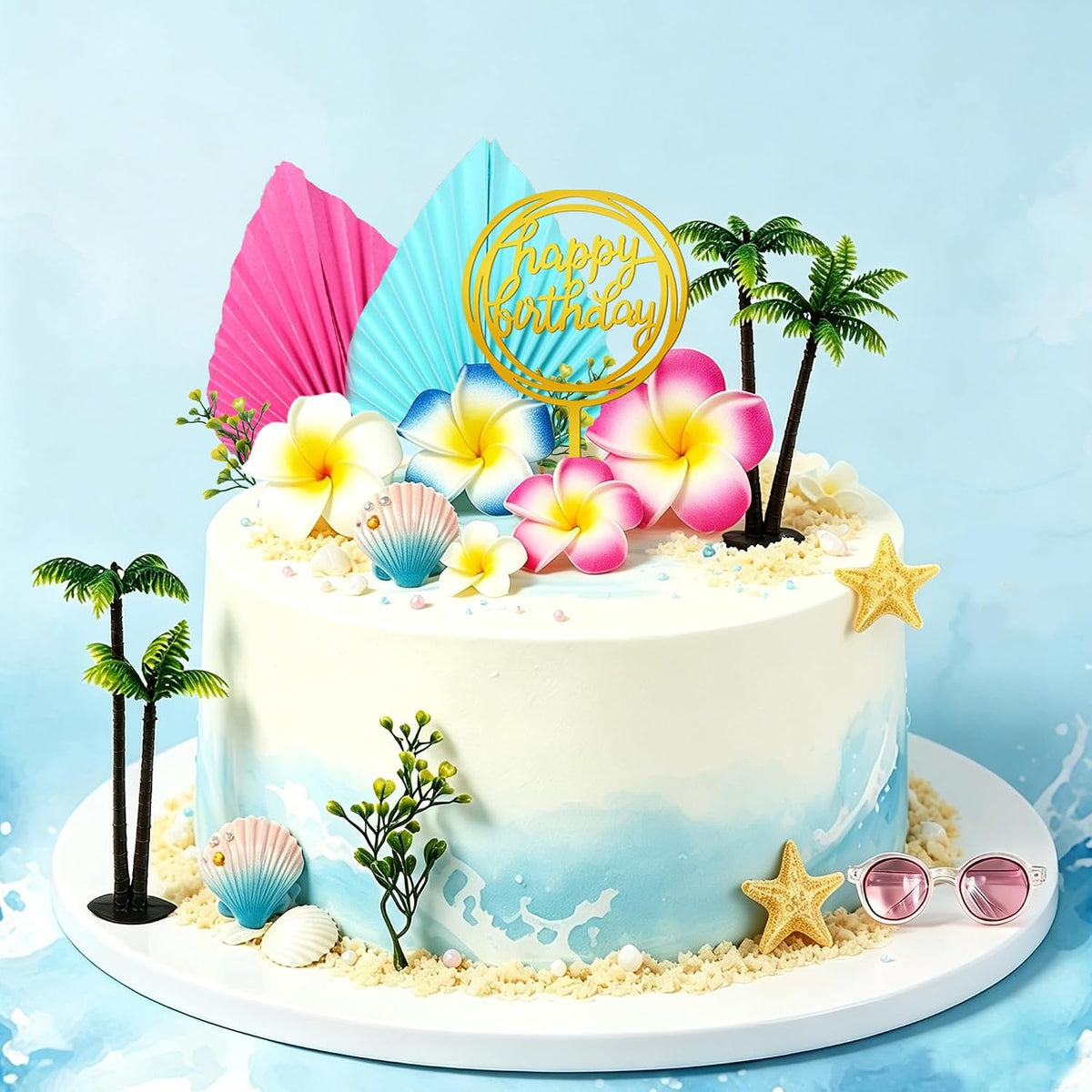 Summer Flower Cake Toppers Hawaiian Beach Cake Decorations