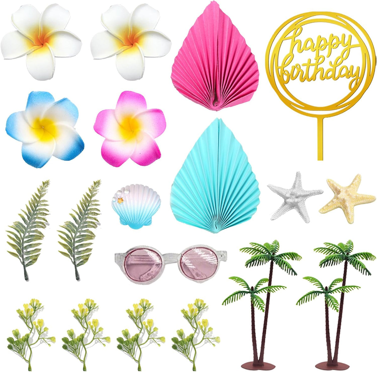 Summer Flower Cake Toppers Hawaiian Beach Cake Decorations