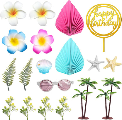 Summer Flower Cake Toppers Hawaiian Beach Cake Decorations
