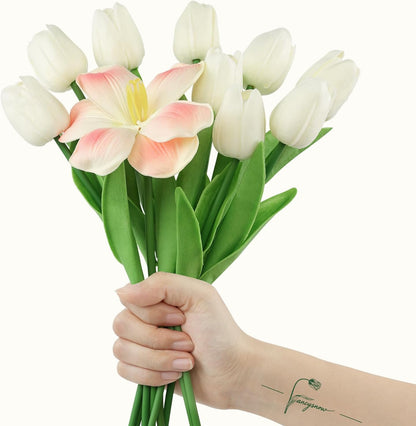 10Pcs Cream Tulips Artificial Flowers