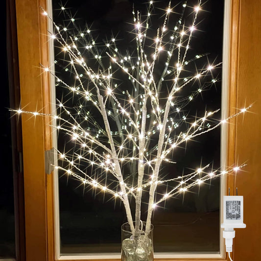 Lighted Birch White Tree Branches 33IN 180LED with Timer Plug in