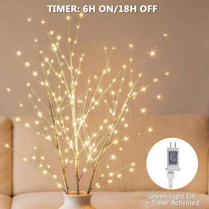 Lighted Birch White Tree Branches 33IN 180LED with Timer Plug in