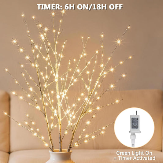 Lighted Birch White Tree Branches 33IN 180LED with Timer Plug in