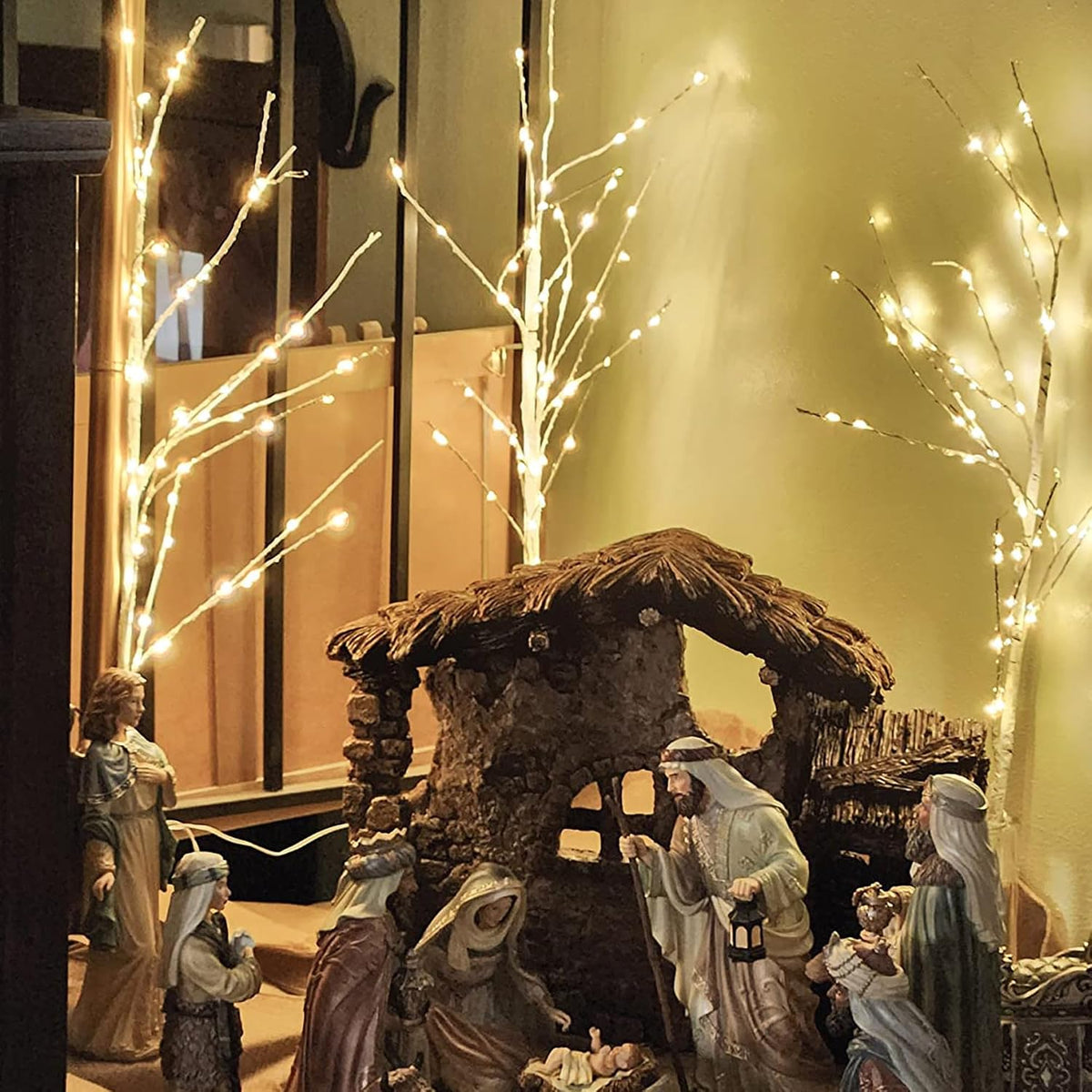 Lighted Birch White Tree Branches 33IN 180LED with Timer Plug in