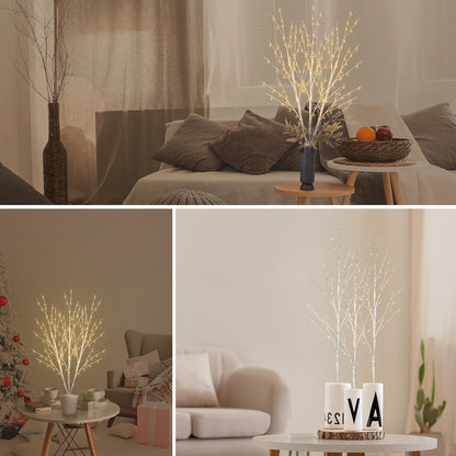Lighted Birch White Tree Branches 33IN 180LED with Timer Plug in