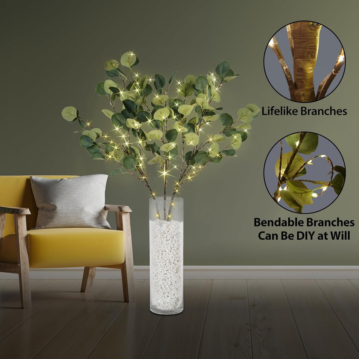 Lighted Birch White Tree Branches 33IN 180LED with Timer Plug in