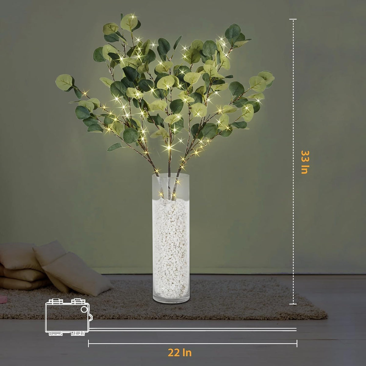Lighted Birch White Tree Branches 33IN 180LED with Timer Plug in