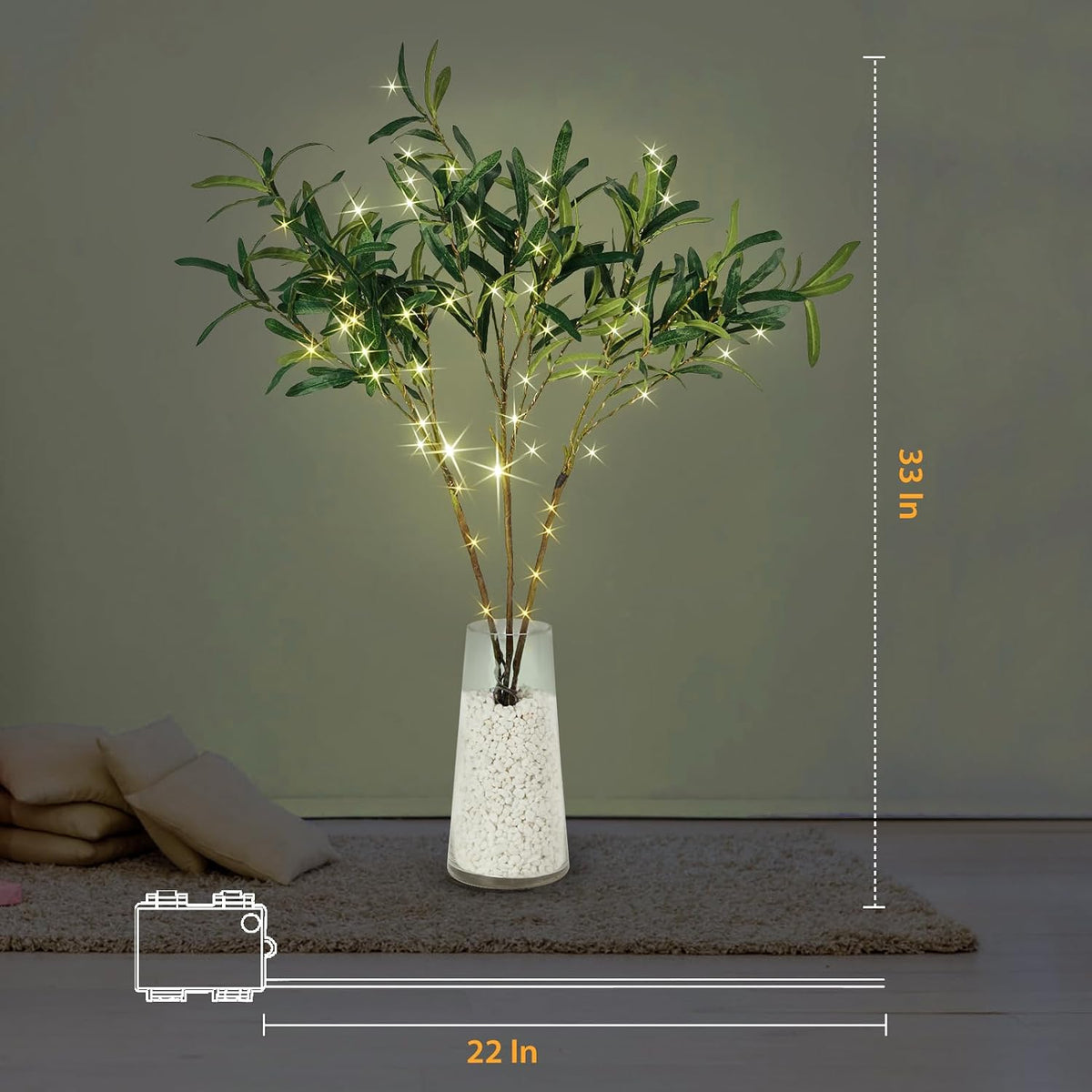 Lighted Birch White Tree Branches 33IN 180LED with Timer Plug in