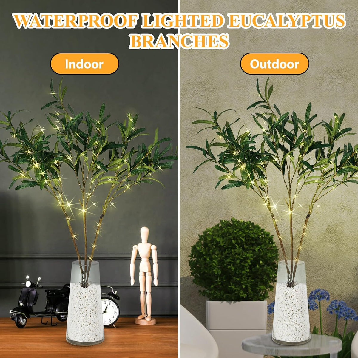 Lighted Birch White Tree Branches 33IN 180LED with Timer Plug in