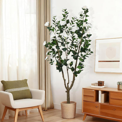 6ft Tall Cherry Blossom Artificial Tree, Handmade White Cherry Tree, Fake Flower Faux Silk Leaves Plant, Artificial Plants for Home Office Indoor Outdoor Party Wedding Christmas Decor