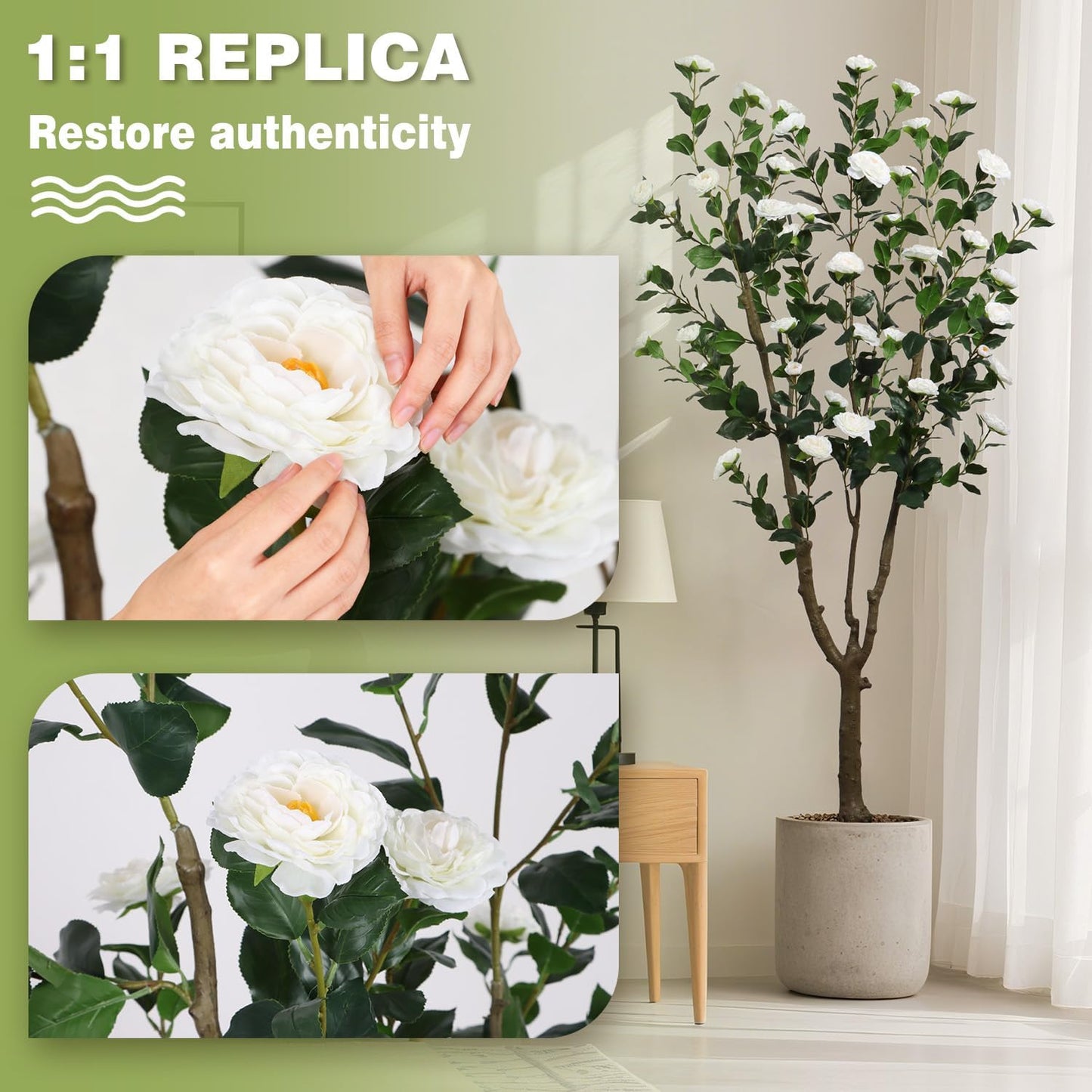 6ft Tall Cherry Blossom Artificial Tree, Handmade White Cherry Tree, Fake Flower Faux Silk Leaves Plant, Artificial Plants for Home Office Indoor Outdoor Party Wedding Christmas Decor