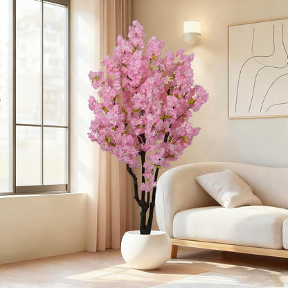 6ft Tall Cherry Blossom Artificial Tree, Handmade White Cherry Tree, Fake Flower Faux Silk Leaves Plant, Artificial Plants for Home Office Indoor Outdoor Party Wedding Christmas Decor