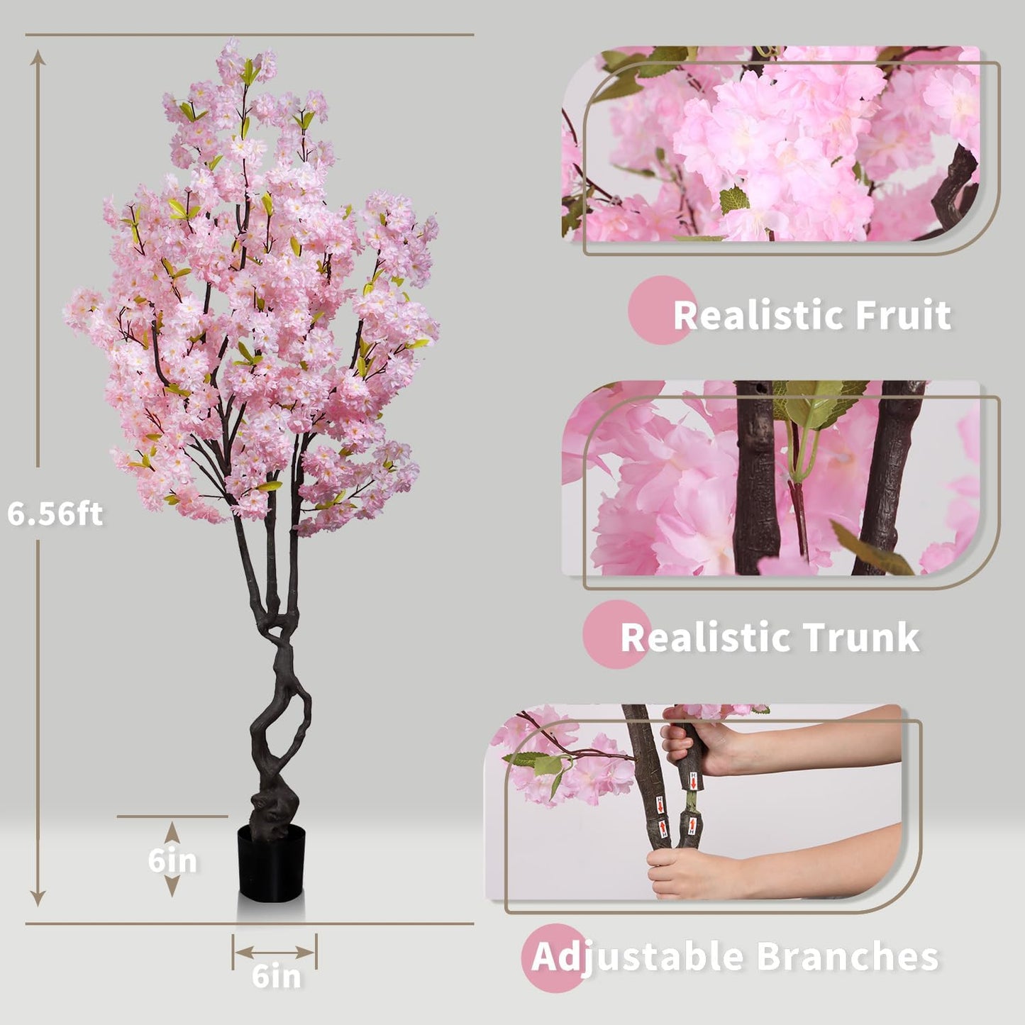6ft Tall Cherry Blossom Artificial Tree, Handmade White Cherry Tree, Fake Flower Faux Silk Leaves Plant, Artificial Plants for Home Office Indoor Outdoor Party Wedding Christmas Decor