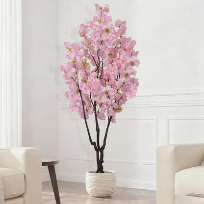 6ft Tall Cherry Blossom Artificial Tree, Handmade White Cherry Tree, Fake Flower Faux Silk Leaves Plant, Artificial Plants for Home Office Indoor Outdoor Party Wedding Christmas Decor