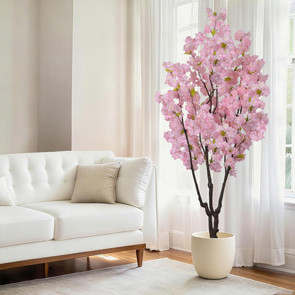 6ft Tall Cherry Blossom Artificial Tree, Handmade White Cherry Tree, Fake Flower Faux Silk Leaves Plant, Artificial Plants for Home Office Indoor Outdoor Party Wedding Christmas Decor
