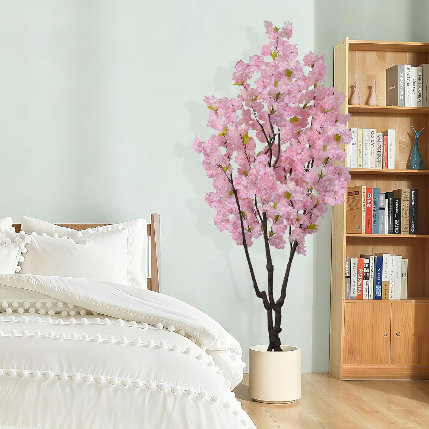 6ft Tall Cherry Blossom Artificial Tree, Handmade White Cherry Tree, Fake Flower Faux Silk Leaves Plant, Artificial Plants for Home Office Indoor Outdoor Party Wedding Christmas Decor