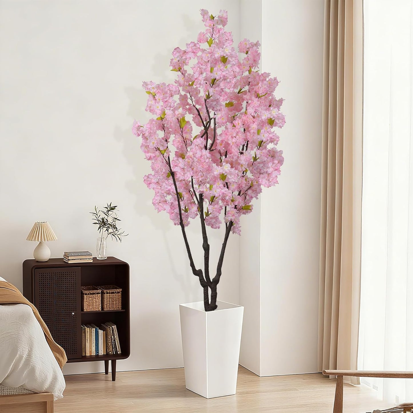 6ft Tall Cherry Blossom Artificial Tree, Handmade White Cherry Tree, Fake Flower Faux Silk Leaves Plant, Artificial Plants for Home Office Indoor Outdoor Party Wedding Christmas Decor
