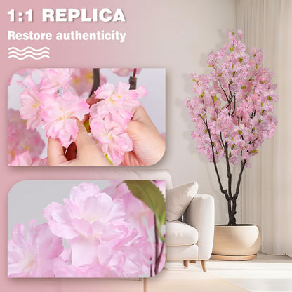 6ft Tall Cherry Blossom Artificial Tree, Handmade White Cherry Tree, Fake Flower Faux Silk Leaves Plant, Artificial Plants for Home Office Indoor Outdoor Party Wedding Christmas Decor