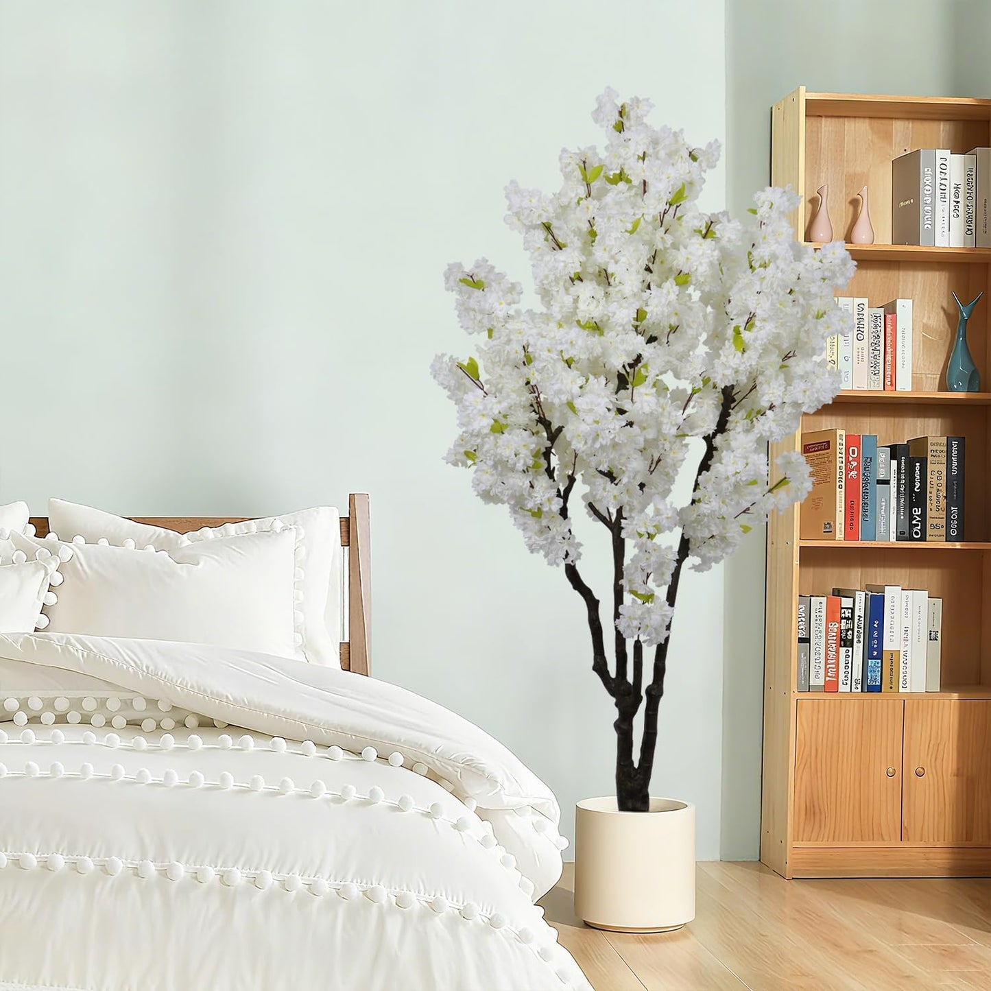 6ft Tall Cherry Blossom Artificial Tree, Handmade White Cherry Tree, Fake Flower Faux Silk Leaves Plant, Artificial Plants for Home Office Indoor Outdoor Party Wedding Christmas Decor