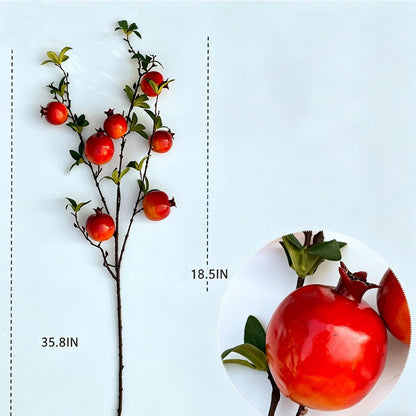 3 Pcs Artificial Pomegranate Branches, 37.4 Inch Fake Pomegranates Tree Branches for Decoration, Plastic Artificial Pomegranate Tree Branch for Home Table Centerpiece Decor (Pomegranate Branches)