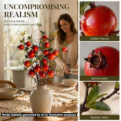 3 Pcs Artificial Pomegranate Branches, 37.4 Inch Fake Pomegranates Tree Branches for Decoration, Plastic Artificial Pomegranate Tree Branch for Home Table Centerpiece Decor (Pomegranate Branches)