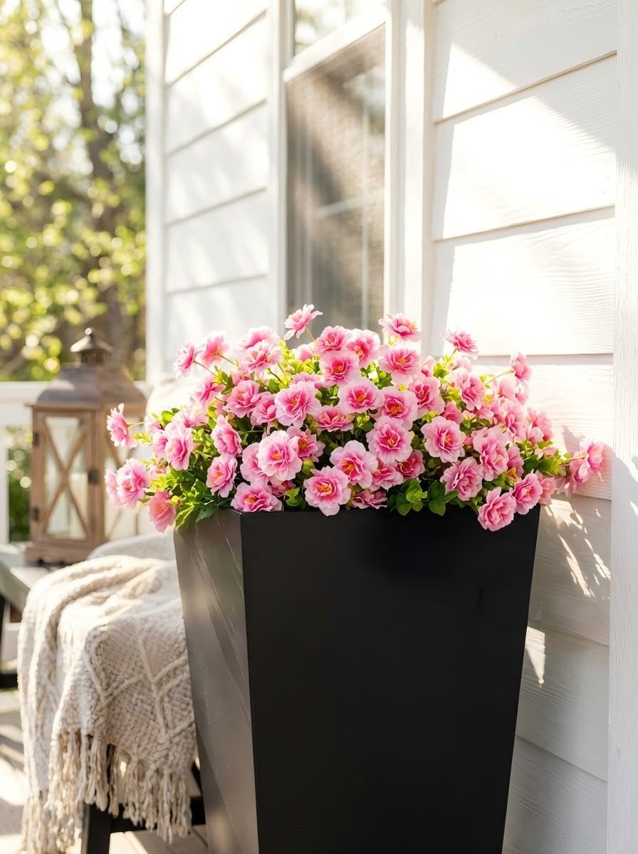 Camellia Artificial Flowers White - 12PCS UV Resistant Silk Faux Flowers for Outdoor Planters, Front Porch, Garden & Patio Decor (White)