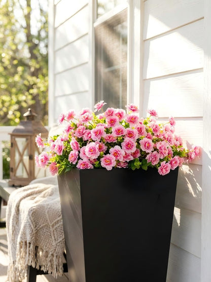 Camellia Artificial Flowers White - 12PCS UV Resistant Silk Faux Flowers for Outdoor Planters, Front Porch, Garden & Patio Decor (White)