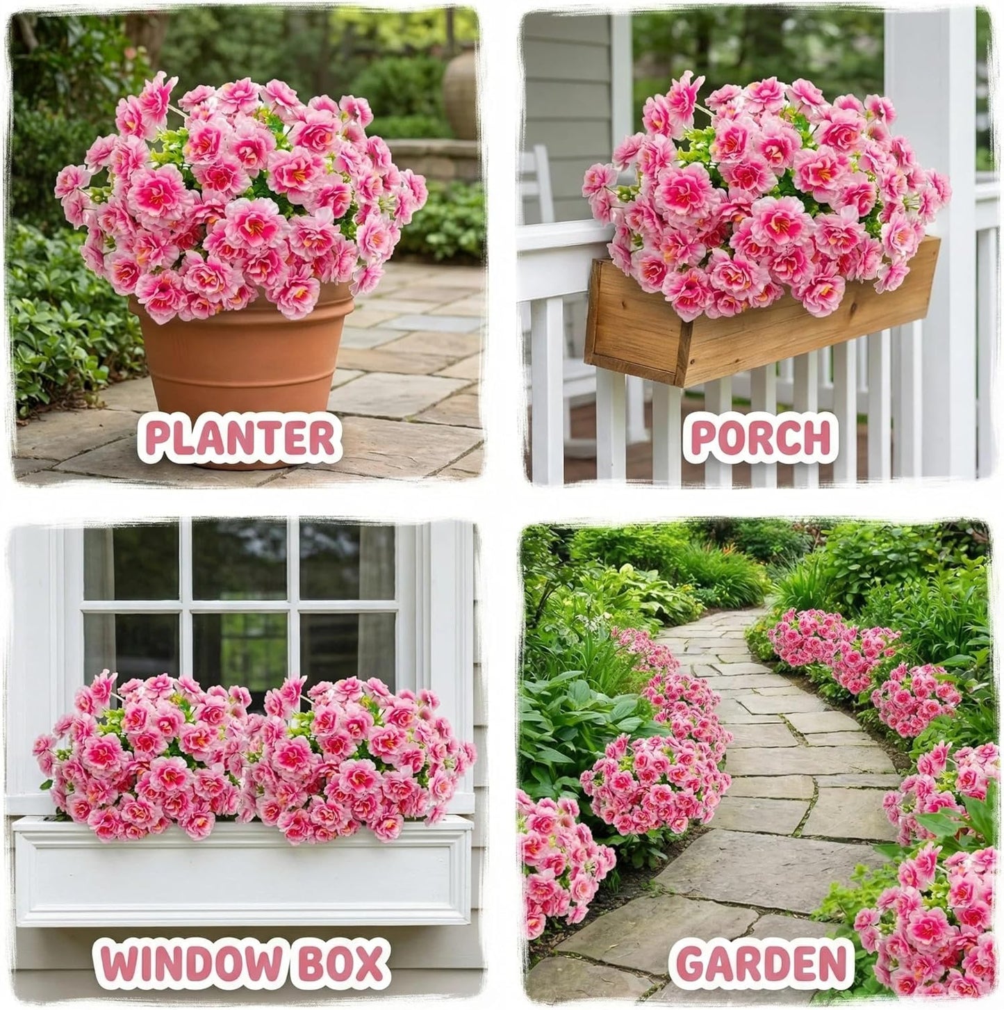Camellia Artificial Flowers White - 12PCS UV Resistant Silk Faux Flowers for Outdoor Planters, Front Porch, Garden & Patio Decor (White)