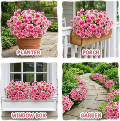Camellia Artificial Flowers White - 12PCS UV Resistant Silk Faux Flowers for Outdoor Planters, Front Porch, Garden & Patio Decor (White)
