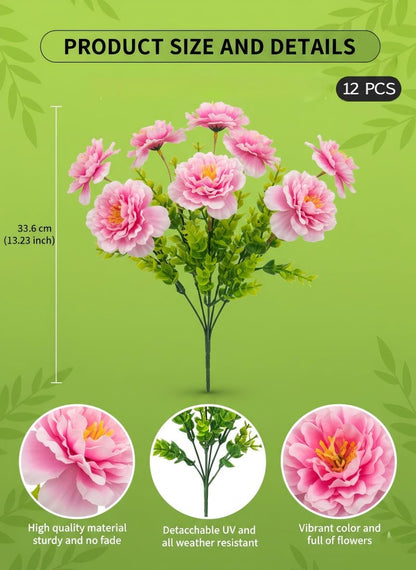 Camellia Artificial Flowers White - 12PCS UV Resistant Silk Faux Flowers for Outdoor Planters, Front Porch, Garden & Patio Decor (White)