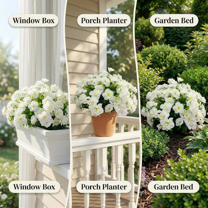 Camellia Artificial Flowers White - 12PCS UV Resistant Silk Faux Flowers for Outdoor Planters, Front Porch, Garden & Patio Decor (White)