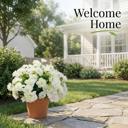 Camellia Artificial Flowers White - 12PCS UV Resistant Silk Faux Flowers for Outdoor Planters, Front Porch, Garden & Patio Decor (White)