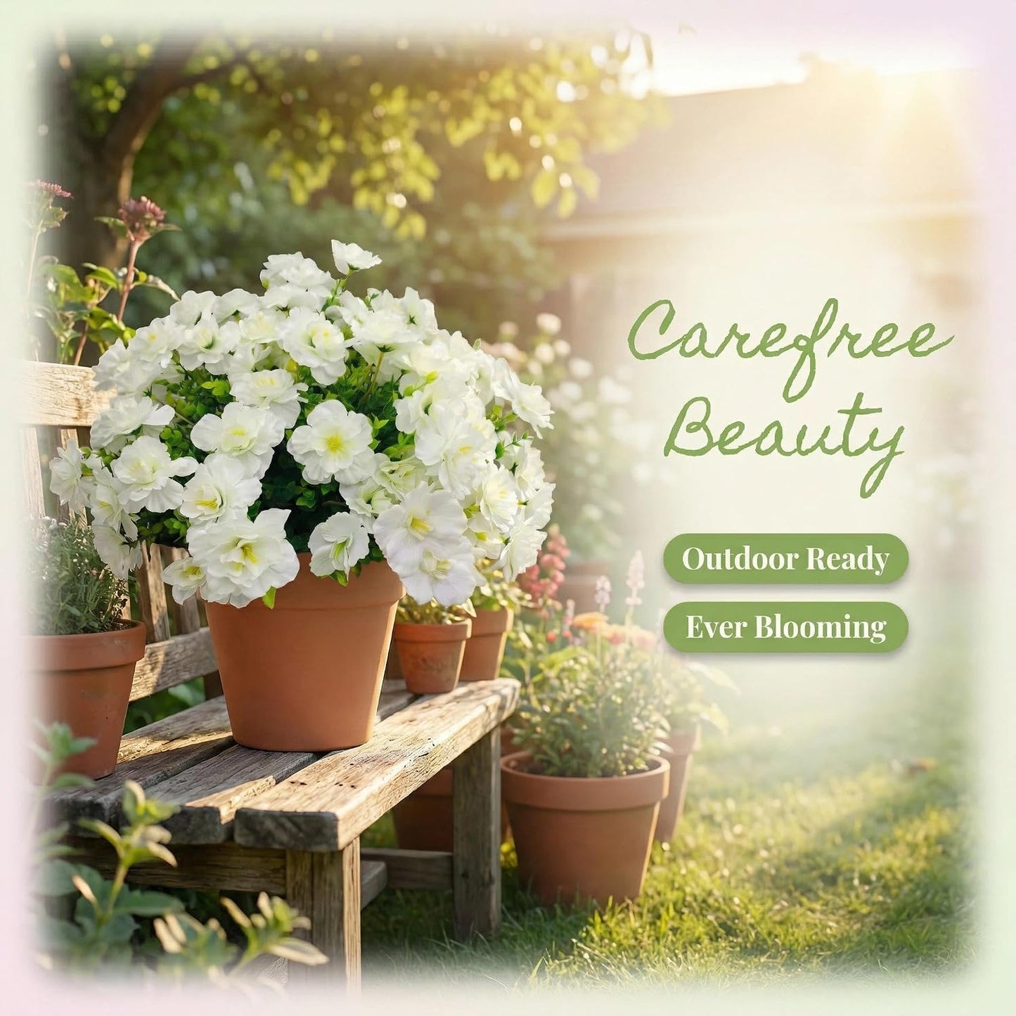 Camellia Artificial Flowers White - 12PCS UV Resistant Silk Faux Flowers for Outdoor Planters, Front Porch, Garden & Patio Decor (White)