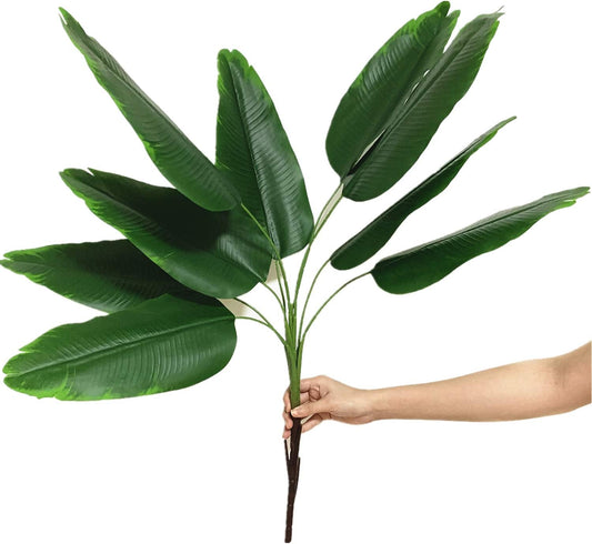 33 inch Tall Artificial Banana Tree, 9 Branches with Brown Leaves, UV Resistant Plastic, Ideal for Decorating Indoors or Outdoors
