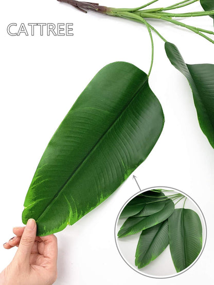33 inch Tall Artificial Banana Tree, 9 Branches with Brown Leaves, UV Resistant Plastic, Ideal for Decorating Indoors or Outdoors