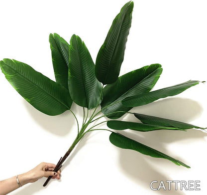33 inch Tall Artificial Banana Tree, 9 Branches with Brown Leaves, UV Resistant Plastic, Ideal for Decorating Indoors or Outdoors