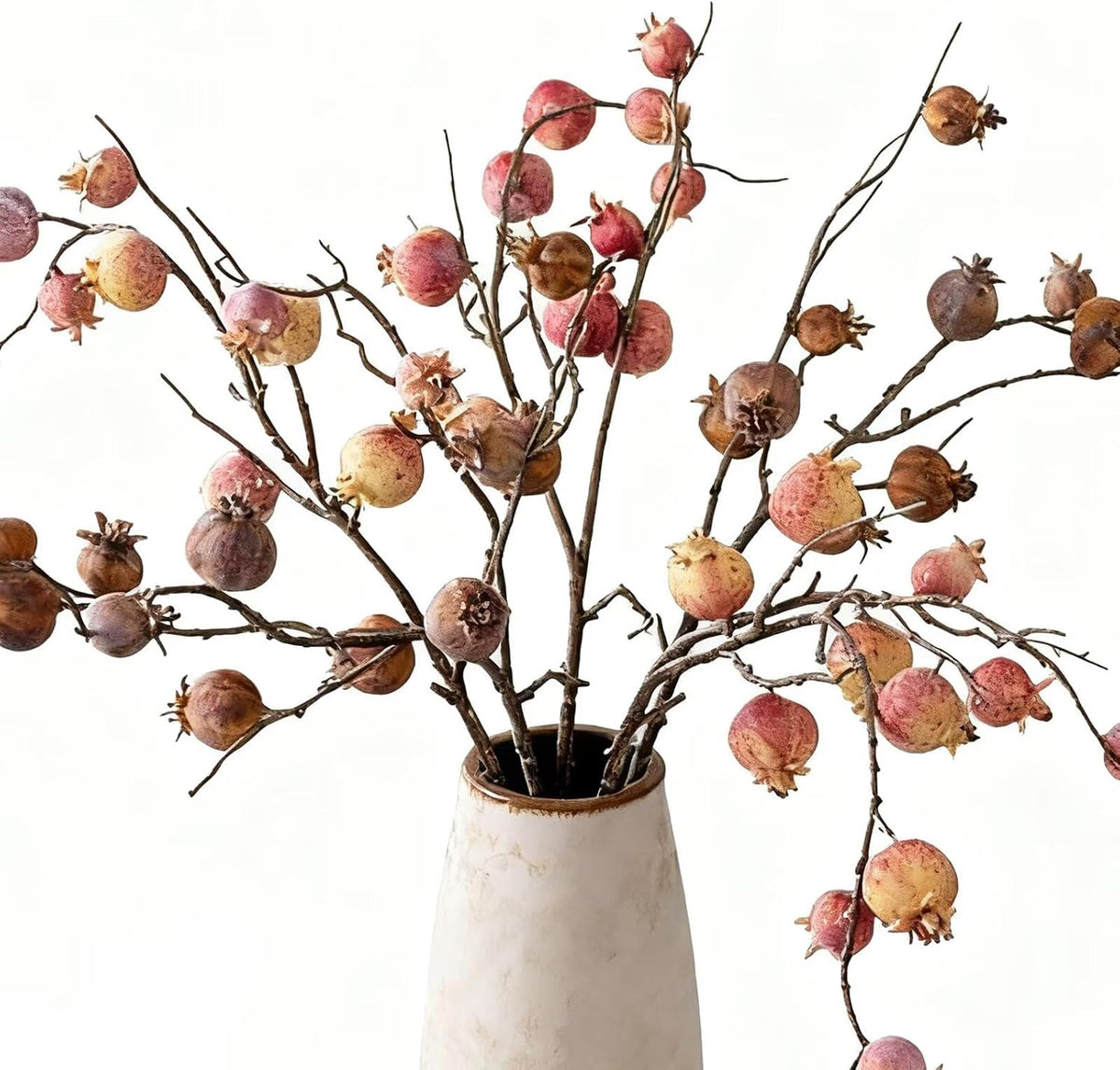 4 Pcs Artificial Pomegranate Branches, 31.9" Fake Mini Fruit Branches Faux Fall Stems Fake Pomegranate Stems Artificial Pomegranate Stems with Leaves for Autumn Farmhouse Thanksgiving Decor