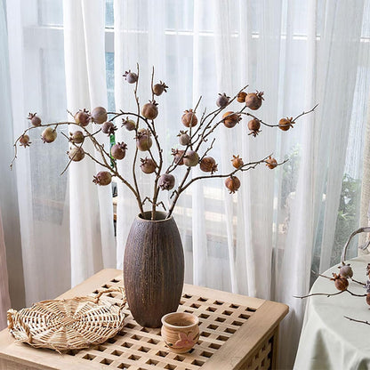 4 Pcs Artificial Pomegranate Branches, 31.9" Fake Mini Fruit Branches Faux Fall Stems Fake Pomegranate Stems Artificial Pomegranate Stems with Leaves for Autumn Farmhouse Thanksgiving Decor