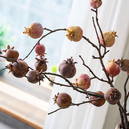 4 Pcs Artificial Pomegranate Branches, 31.9" Fake Mini Fruit Branches Faux Fall Stems Fake Pomegranate Stems Artificial Pomegranate Stems with Leaves for Autumn Farmhouse Thanksgiving Decor