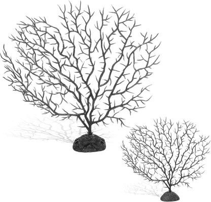 2Pcs Sea Fan Coral Decorations, Red Simulation Sea Coral Branch for Aquarium Ornament Fish Tank Landscape (11.8inch+6.7inch)