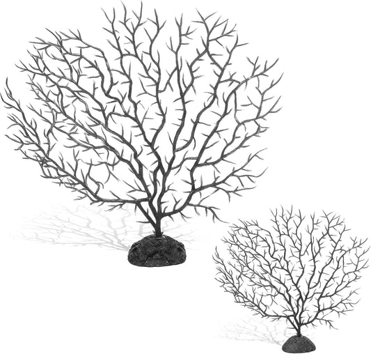 2Pcs Sea Fan Coral Decorations, Red Simulation Sea Coral Branch for Aquarium Ornament Fish Tank Landscape (11.8inch+6.7inch)