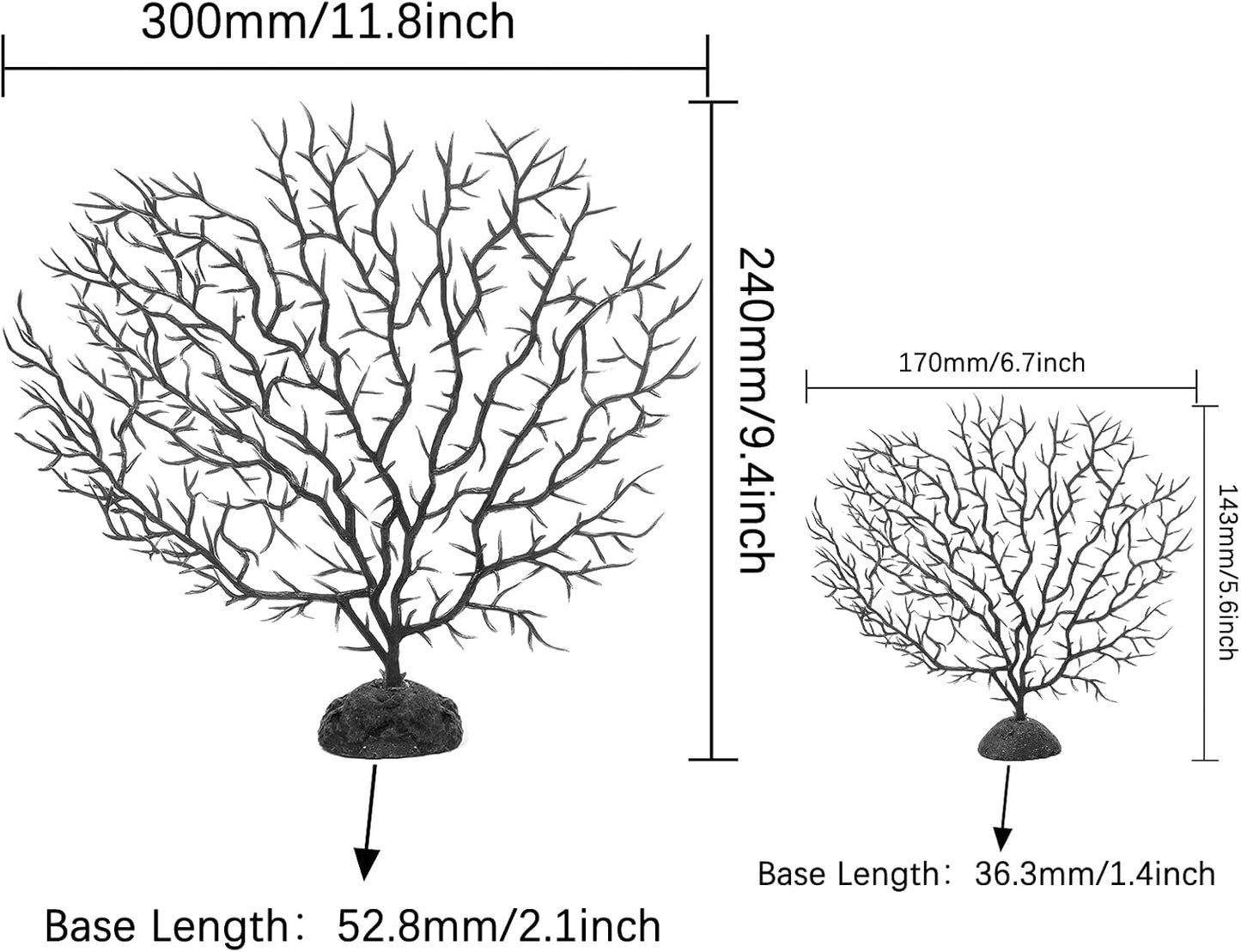 2Pcs Sea Fan Coral Decorations, Red Simulation Sea Coral Branch for Aquarium Ornament Fish Tank Landscape (11.8inch+6.7inch)