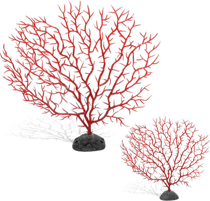 2Pcs Sea Fan Coral Decorations, Red Simulation Sea Coral Branch for Aquarium Ornament Fish Tank Landscape (11.8inch+6.7inch)