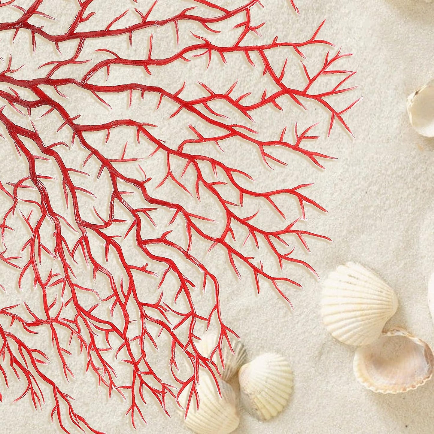 2Pcs Sea Fan Coral Decorations, Red Simulation Sea Coral Branch for Aquarium Ornament Fish Tank Landscape (11.8inch+6.7inch)