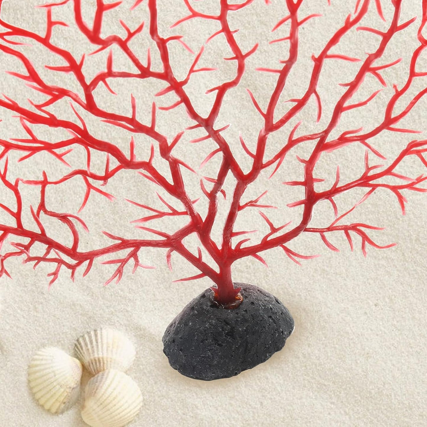 2Pcs Sea Fan Coral Decorations, Red Simulation Sea Coral Branch for Aquarium Ornament Fish Tank Landscape (11.8inch+6.7inch)
