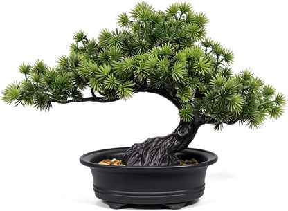 Artificial Plants Indoor Faux Bonsai Tree with Pot for Home Office Shelf Desk Decor, 9.5" Tall, Green