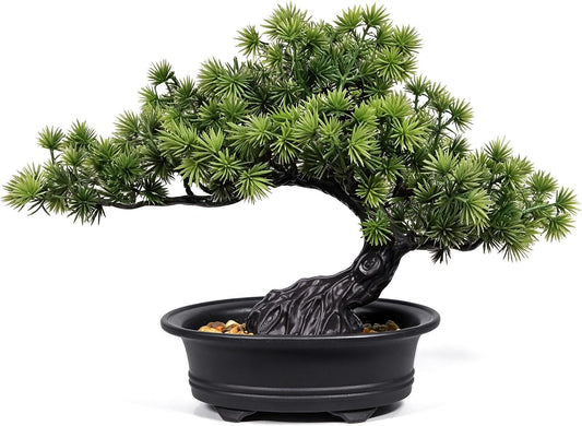 Artificial Plants Indoor Faux Bonsai Tree with Pot for Home Office Shelf Desk Decor, 9.5" Tall, Green