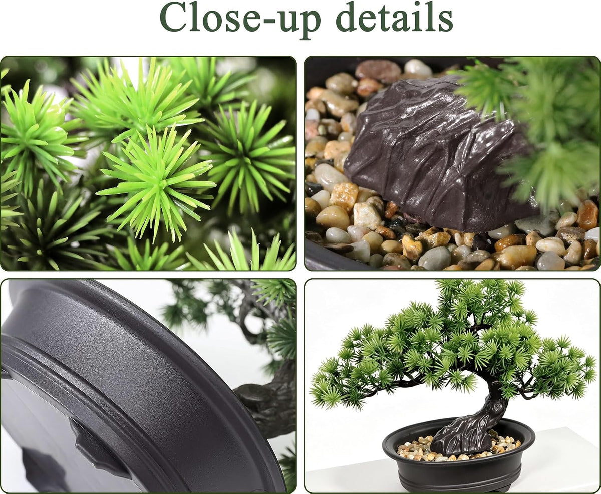 Artificial Plants Indoor Faux Bonsai Tree with Pot for Home Office Shelf Desk Decor, 9.5" Tall, Green